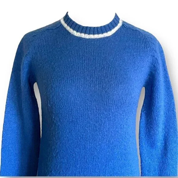 Scholastik Sportswear Womens Vintage 1970s Sweater Sz S Blue White Wool Crewneck - Picture 4 of 8